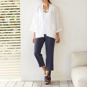 J. Jill Purejill Blue Linen Slim Crops Pants
